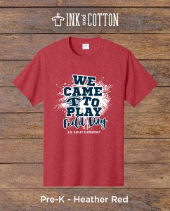 G.O. Bailey Elementary Field Day T-Shirt 2026; Pre-K grade; Heather Red color