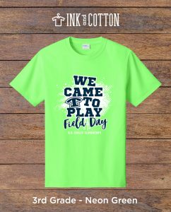 G.O. Bailey Elementary Field Day T-Shirt 2026; 3rd grade; Neon Green color