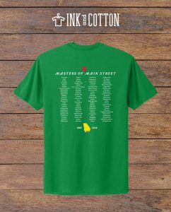 Masters of Main Street T-Shirt 2026; back of shirt