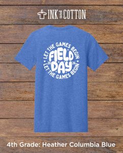 SCA Field Day Tees 2026; 4th grade; Heather Columbia Blue color