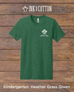 SCA Field Day Tees 2026; Kindergarten grade; Heather Grass Green color