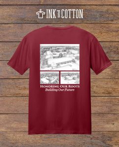 LPE Building T-Shirt 2026; front of shirt; Deep Red color