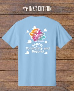 Dance to Infinity & Beyond T-Shirt 2026; back of shirt
