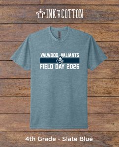 Valwood Field Day T-Shirt 2026; 4th grade; Slate Blue color